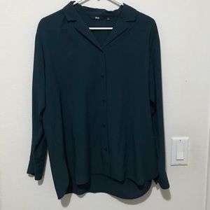 Uniqlo Teal Rayon Buttoned Blouse